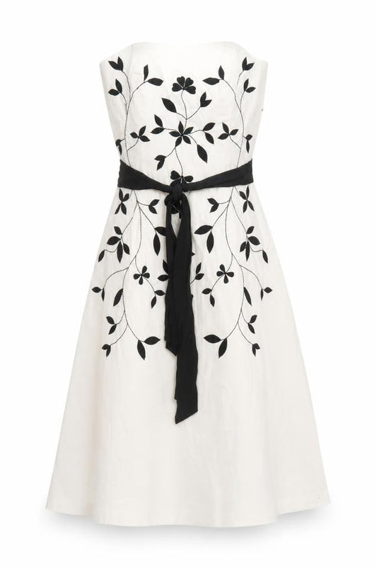 Coast Women's Ivory Black Embroidered Strapless A-Line Dress Size 10