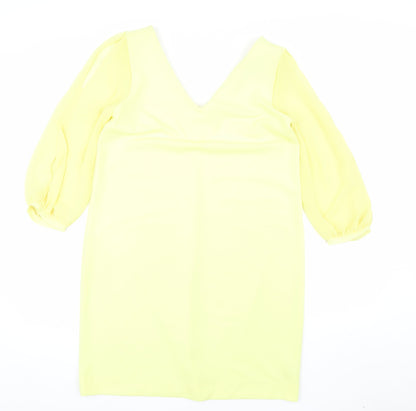 Next Women Yellow Shift Dress Size 12 V-Neck Puff Sleeve Woven