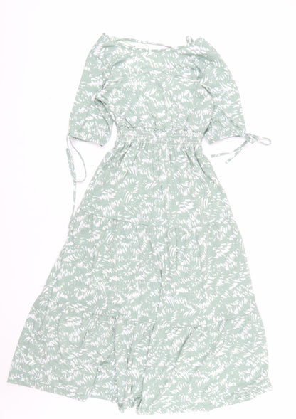 QED London Women’s Green Floral Midi Fit & Flare Dress Size 8