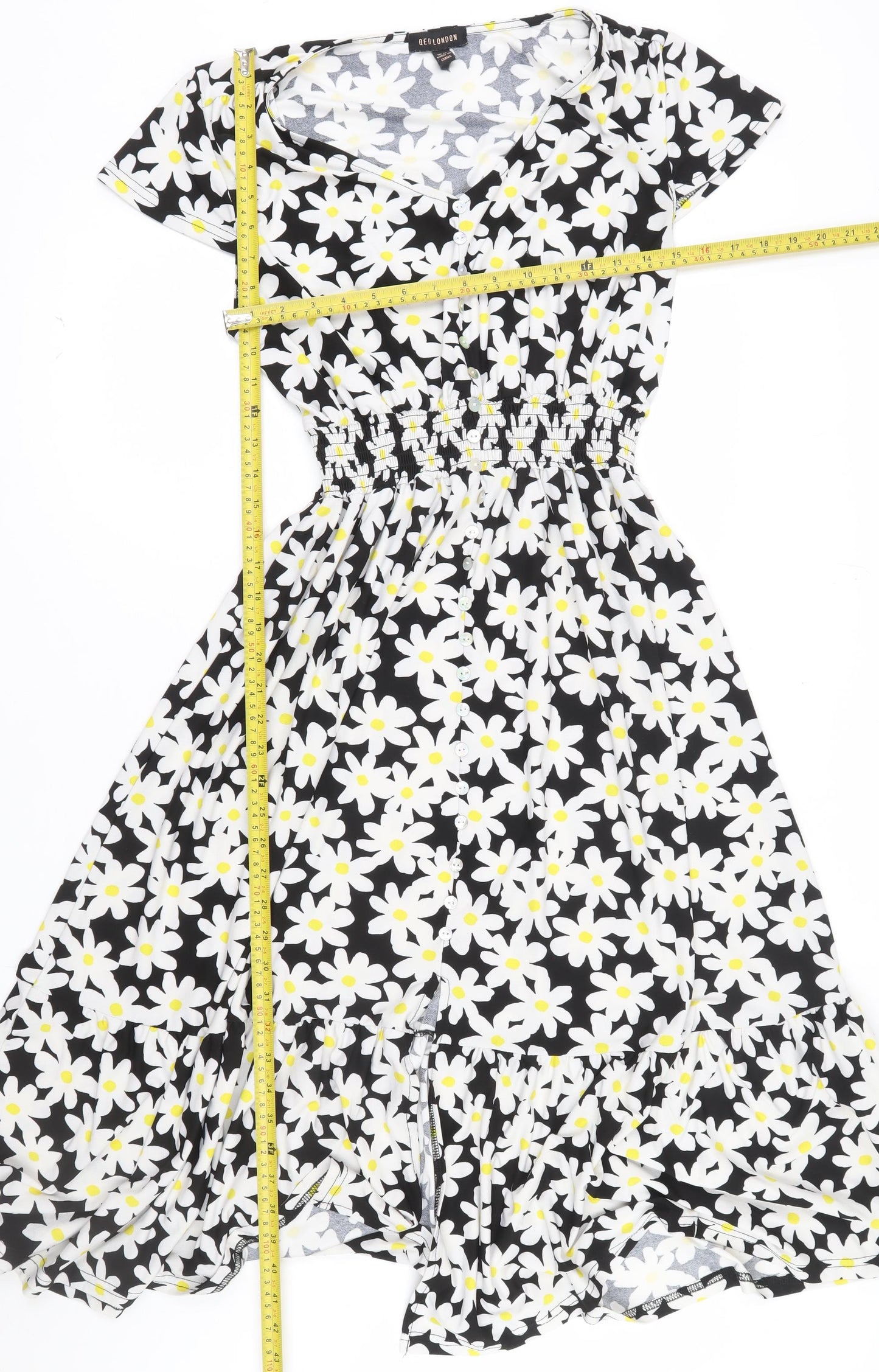 QED London Women’s Black Floral Daisy Fit & Flare Midi Dress Size 14