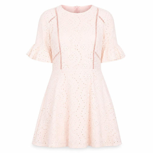 PRETTYLITTLETHING Women Pink Fit & Flare Lace Dress Size 6