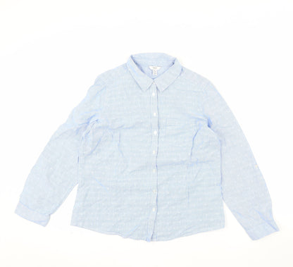 M&Co Women Blue Petite Cotton Long Sleeve Button-Up Shirt Size 10