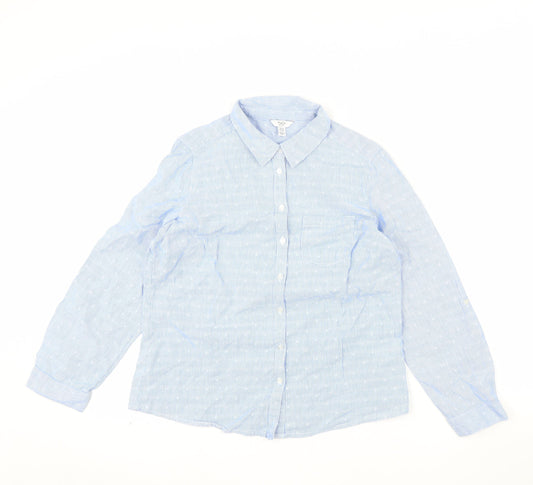M&Co Women Blue Petite Cotton Long Sleeve Button-Up Shirt Size 10