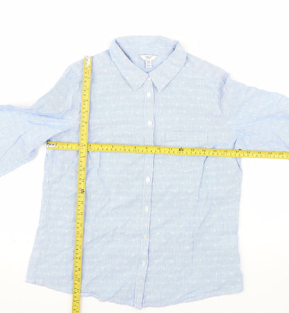 M&Co Women Blue Petite Cotton Long Sleeve Button-Up Shirt Size 10