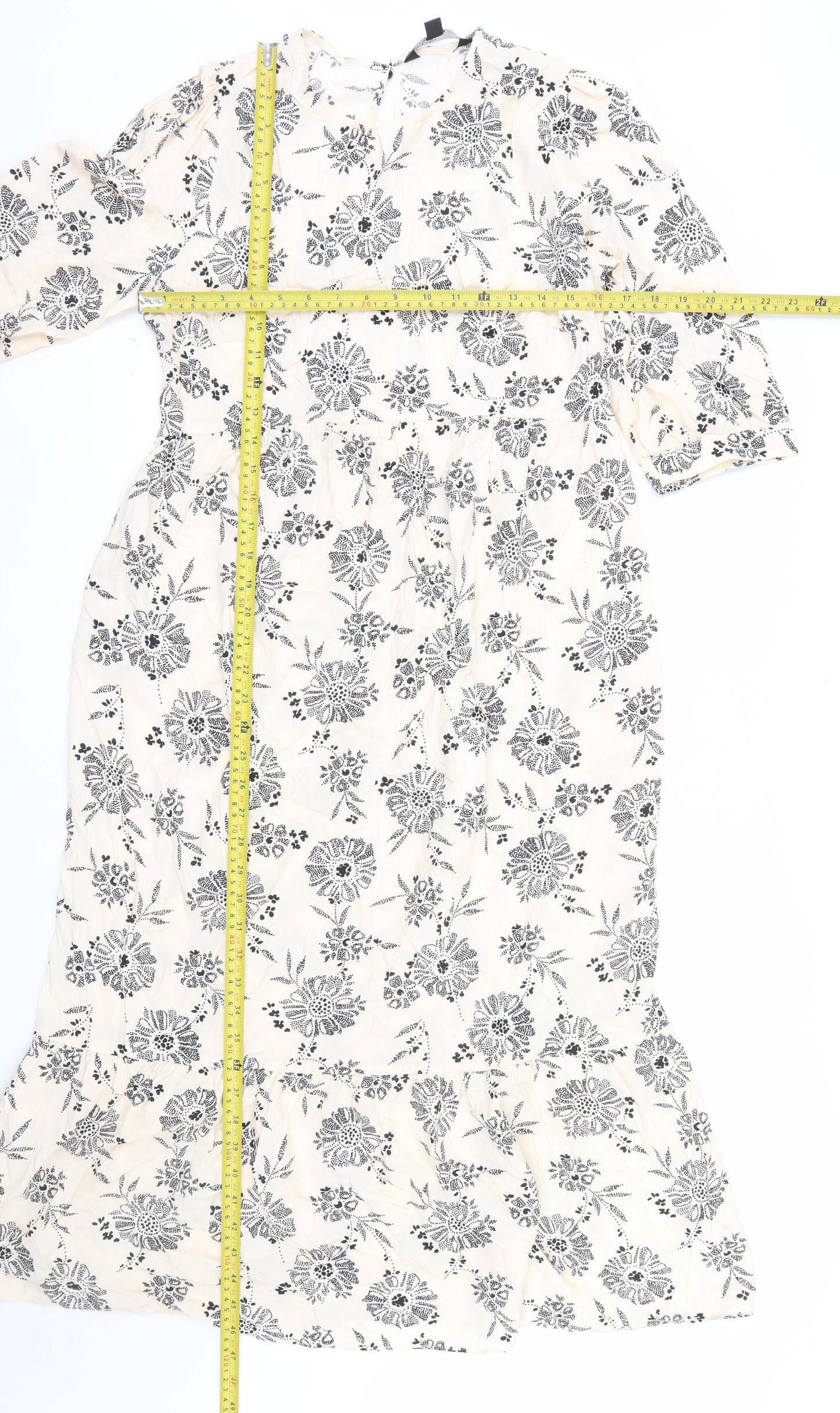 Nobody's Child Women Ivory Floral A-Line Midi Dress Size 10