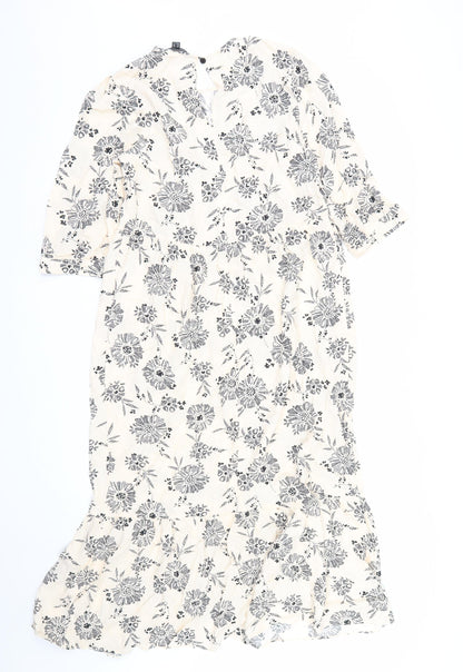 Nobody's Child Women Ivory Floral A-Line Midi Dress Size 10