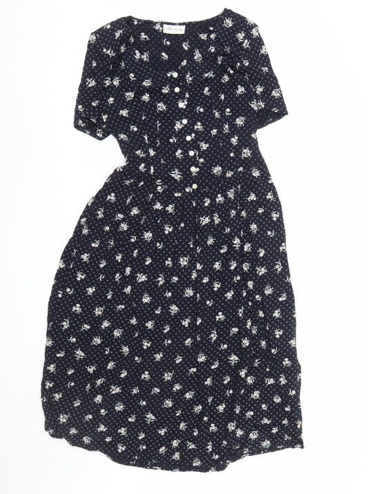 Berkertex Women Blue Floral Shirt Dress Size 10 Short Sleeve Vintage