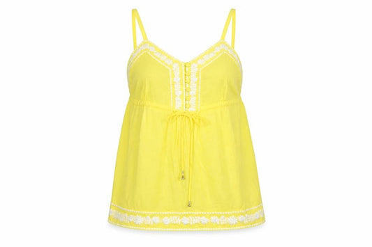 New Look Women Yellow Cotton Embroidered Camisole Top Size 10