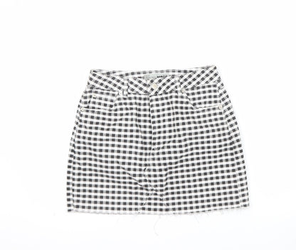 Topshop Women’s Black Check Cotton Mini Denim Skirt Size 10