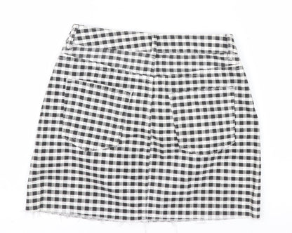 Topshop Women’s Black Check Cotton Mini Denim Skirt Size 10