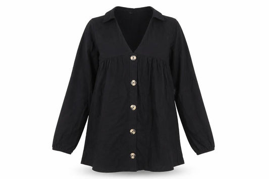 Front view of ASOS DESIGN Women’s Black Cotton Shirt Dress, size UK 8, Long Sleeve