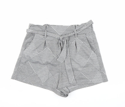 Pull & Bear Womens Grey Check Paperbag Shorts Size 12