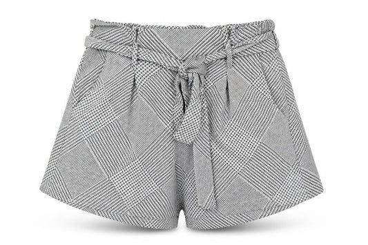 Pull & Bear Womens Grey Check Paperbag Shorts Size 12