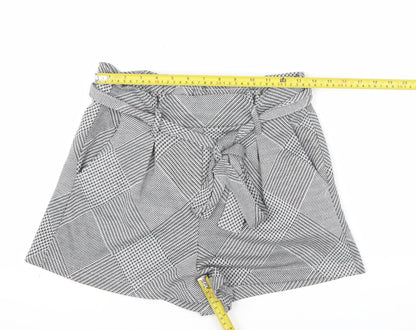 Pull & Bear Womens Grey Check Paperbag Shorts Size 12