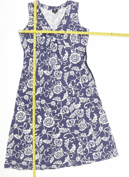 Hobbs Women Blue Floral Linen A-Line Knee Length Dress Size 14