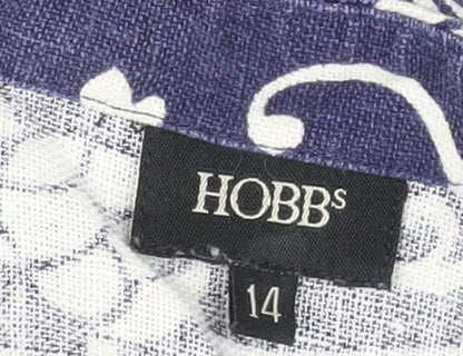 Hobbs Women Blue Floral Linen A-Line Knee Length Dress Size 14