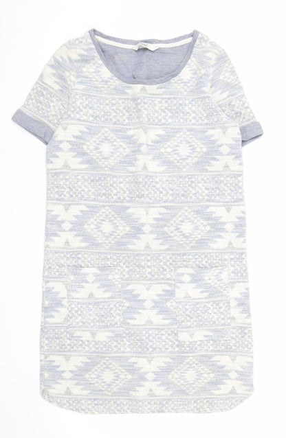Next Women Grey Geometric Knit Short Sleeve Shift Dress Size 8