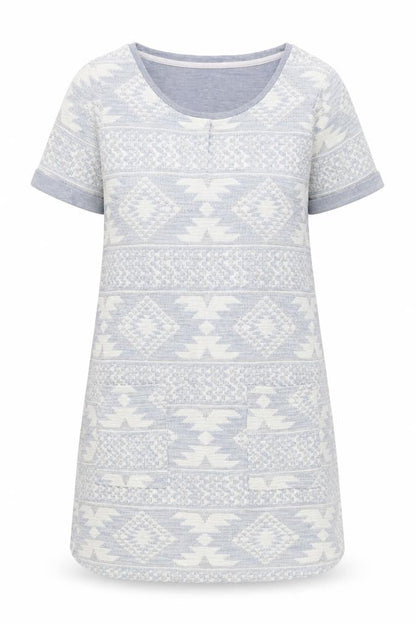 Next Women Grey Geometric Knit Short Sleeve Shift Dress Size 8