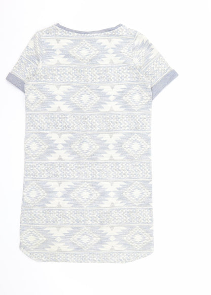 Next Women Grey Geometric Knit Short Sleeve Shift Dress Size 8