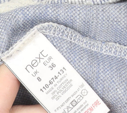 Next Women Grey Geometric Knit Short Sleeve Shift Dress Size 8