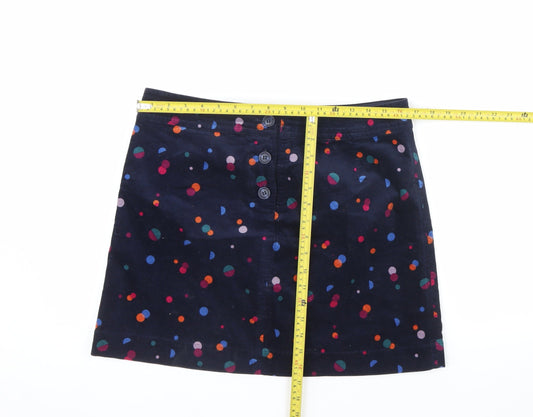 Monsoon Women Blue Polka Dot Corduroy A-Line Short Skirt Size 14