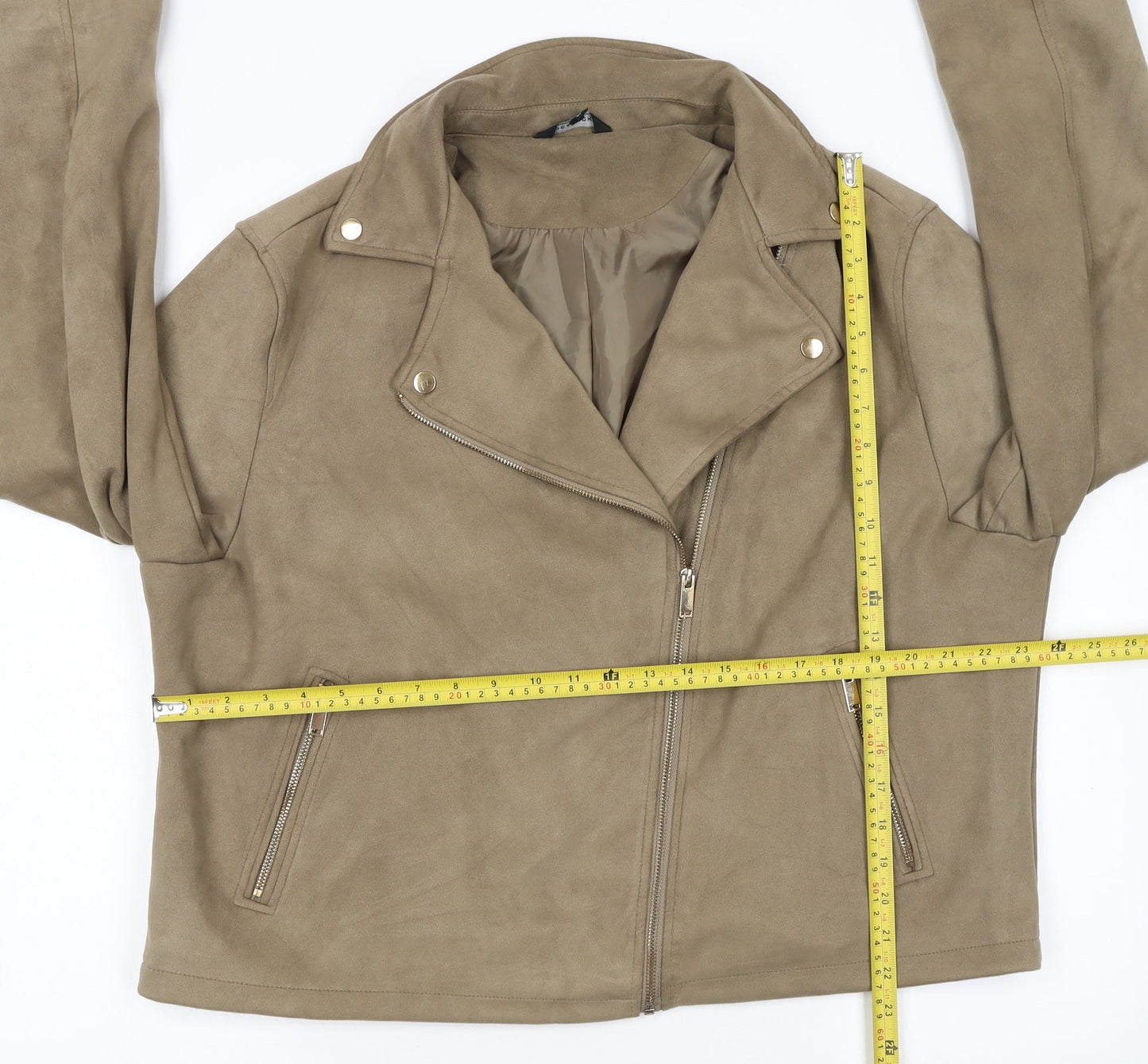 Peacocks Women’s Beige Biker Jacket Size 22 Plus Faux Suede Zip Up