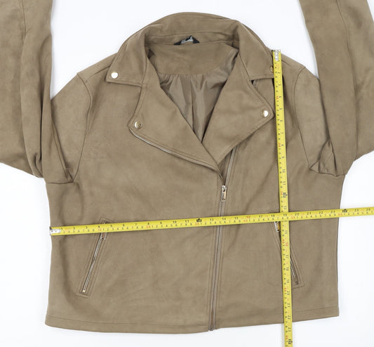 Peacocks Women’s Beige Biker Jacket Size 22 Plus Faux Suede Zip Up