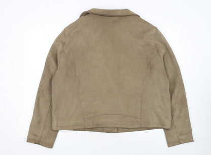 Peacocks Women’s Beige Biker Jacket Size 22 Plus Faux Suede Zip Up