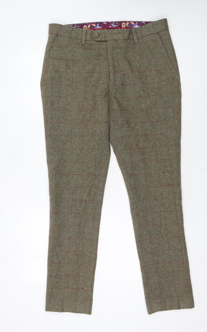 House of Cavani Men's Brown Check Tweed Trousers 32R Regular Fit
