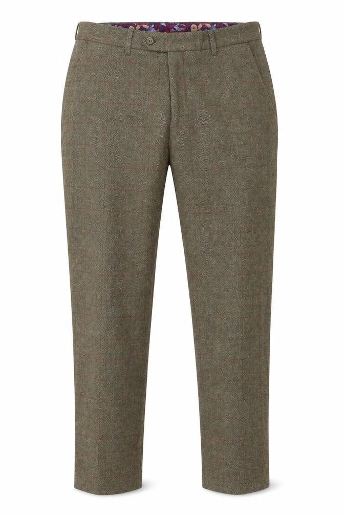 House of Cavani Men's Brown Check Tweed Trousers 32R Regular Fit