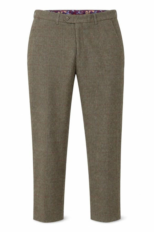 House of Cavani Men's Brown Check Tweed Trousers 32R Regular Fit