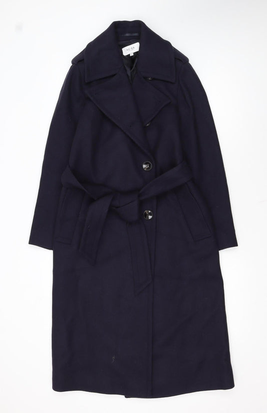 Reiss Womens Navy Wool Long Belted Trench Coat Size 6