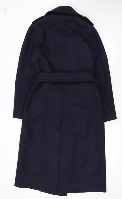 Reiss Womens Navy Wool Long Belted Trench Coat Size 6