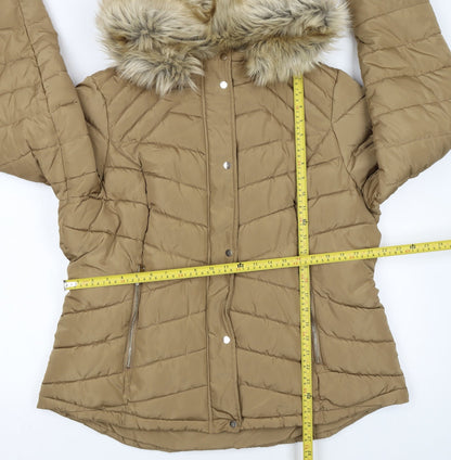 F&F Women’s Beige Faux Fur Hooded Puffer Jacket Size 22