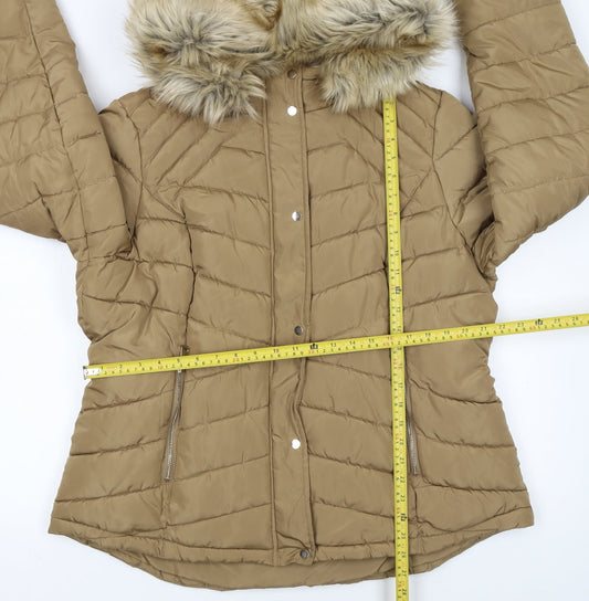 F&F Women’s Beige Faux Fur Hooded Puffer Jacket Size 22