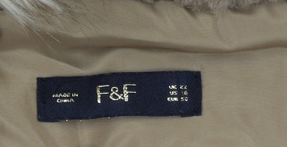F&F Women’s Beige Faux Fur Hooded Puffer Jacket Size 22