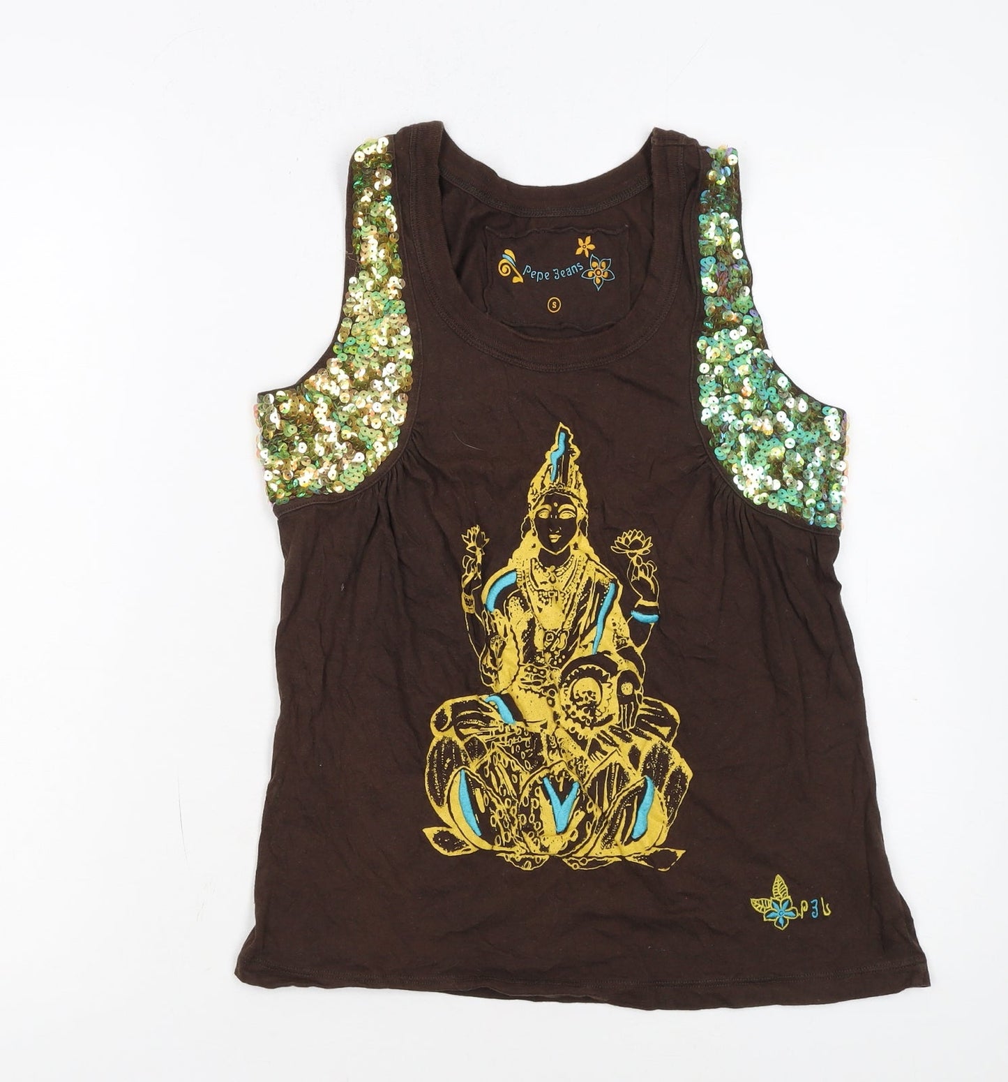 Pepe Jeans Women’s Brown Sequin Tank Top Size S Sleeveless