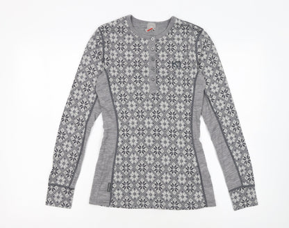 Kari Traa Womens Grey Fair Isle Wool Henley Sweatshirt M