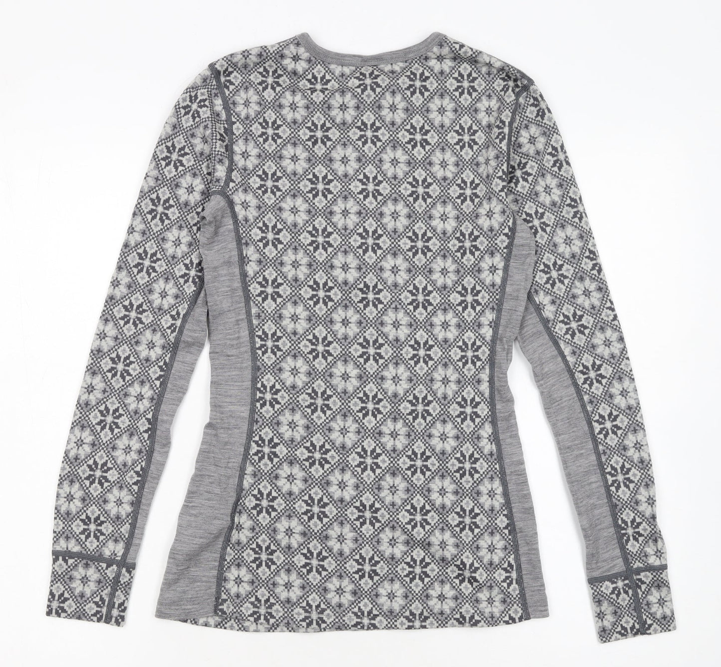 Kari Traa Womens Grey Fair Isle Wool Henley Sweatshirt M