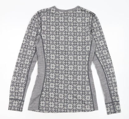 Kari Traa Womens Grey Fair Isle Wool Henley Sweatshirt M