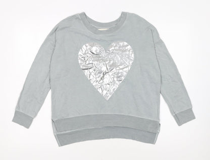 A Postcard from Brighton Womens Grey Silver Heart Pullover Sweatshirt Size S