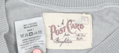 A Postcard from Brighton Womens Grey Silver Heart Pullover Sweatshirt Size S