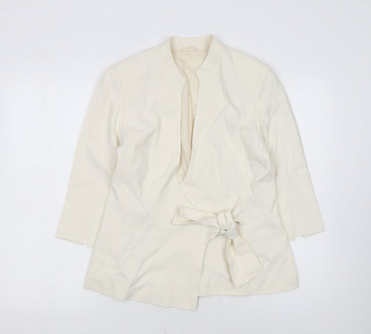Phase Eight Women Ivory Size 12 Belted Crepe Blazer Jacket