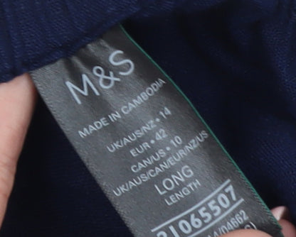 Marks and Spencer Women's Blue Linen Blend Relaxed Tall Trousers Size 14