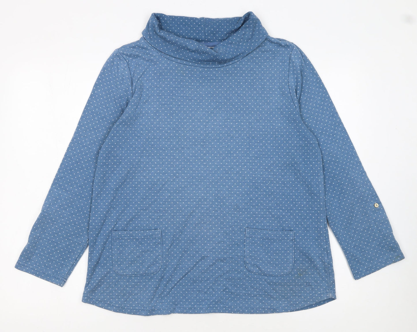 Mantaray Women Blue Polka Dot Tunic Sweatshirt Size 16 Cotton Blend
