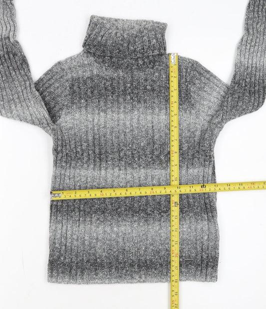 Hollister Women Grey Roll Neck Wool Blend Ribbed Jumper Size S