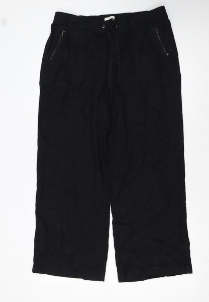 Tu Women’s Black Linen Blend Wide-Leg Trousers Size 14S