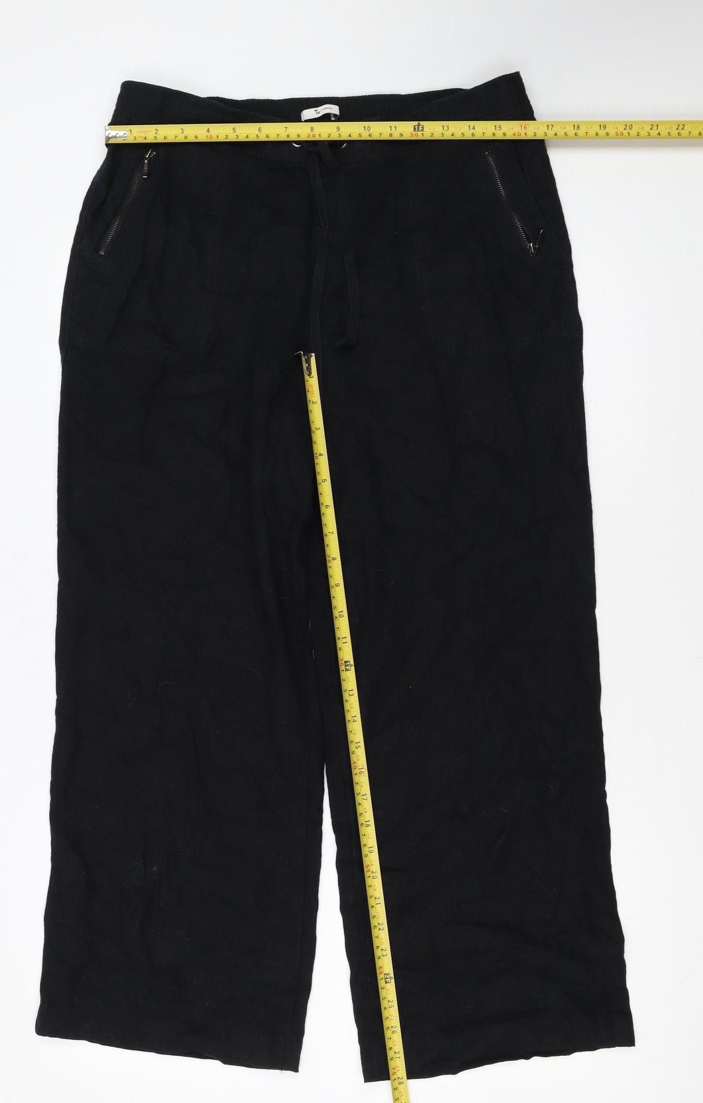 Tu Women’s Black Linen Blend Wide-Leg Trousers Size 14S