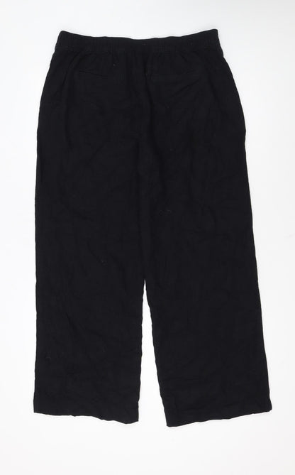 Tu Women’s Black Linen Blend Wide-Leg Trousers Size 14S