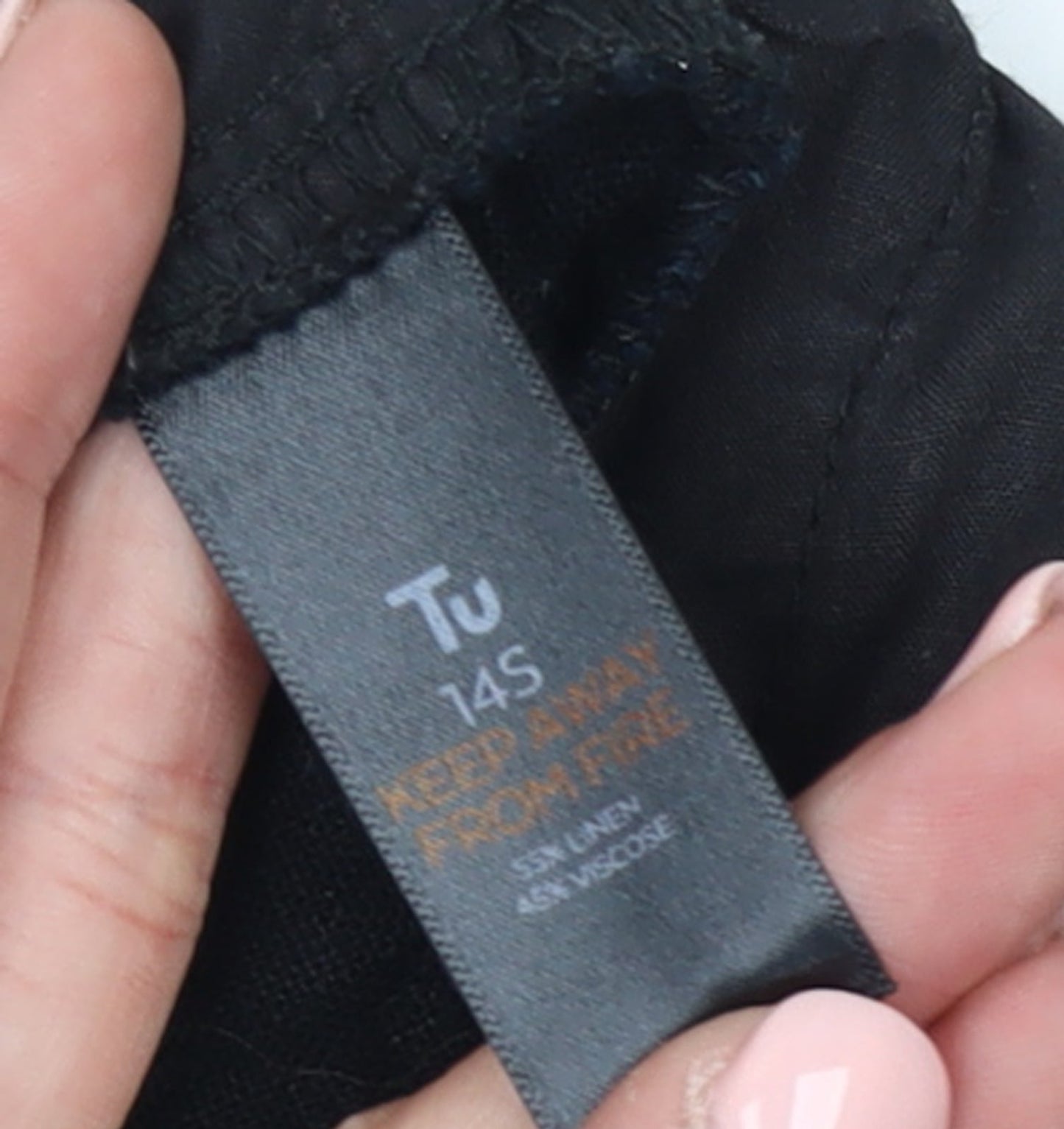 Tu Women’s Black Linen Blend Wide-Leg Trousers Size 14S